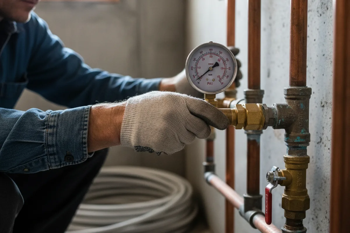 Pressure testing a repaired line during Water Line Repair in Ola
